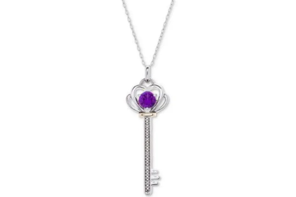 10 x Gem Stone King 925 Sterling Silver Purple Amethyst Heart Key Pendant Necklace