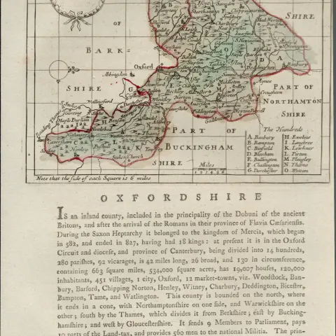 Oxfordshire Antique c1783 F Grose Copper Coloured George III Map.