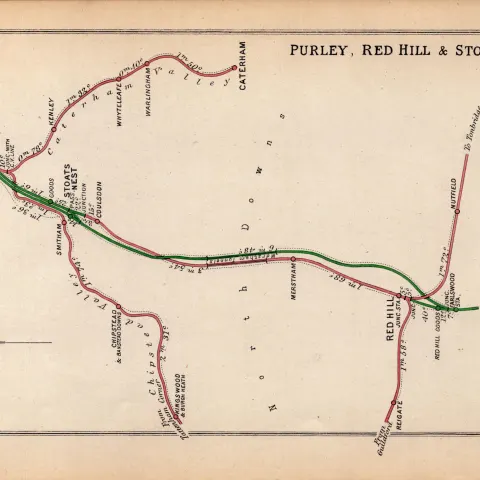 Purley, Red Hill, & Stoats Nest London Antique Railway Diagram-130.