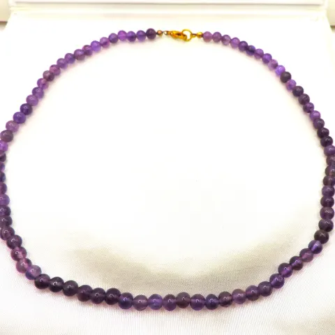 Natural Amethyst Bead Necklace With Gift Pouch
