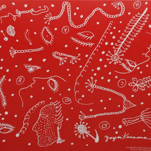 Yayoi Kusama (b 1929) Untitled (Red Faces) Silk Screen Printed, Red and White On Cotton, Framed 2004