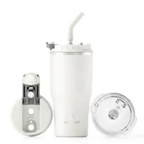 18oz Stainless Steel Travel Tumbler – Double Wall Insulated With Lid & Straw (Cream White)