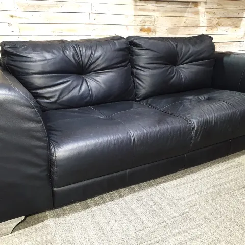 Large Italian Black 3 Seater Sofa With Metal Legs Pu Leather.  RRP £1299