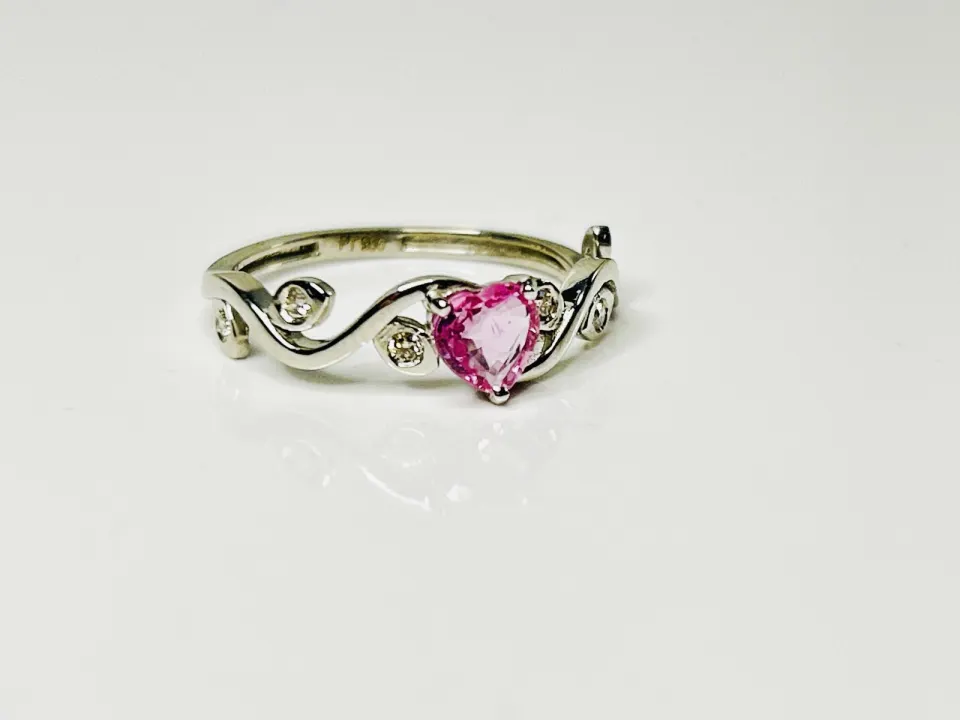 Beautiful Heart Shape Unheated Ceylon Pink Sapphire  Diamonds & Platinum
