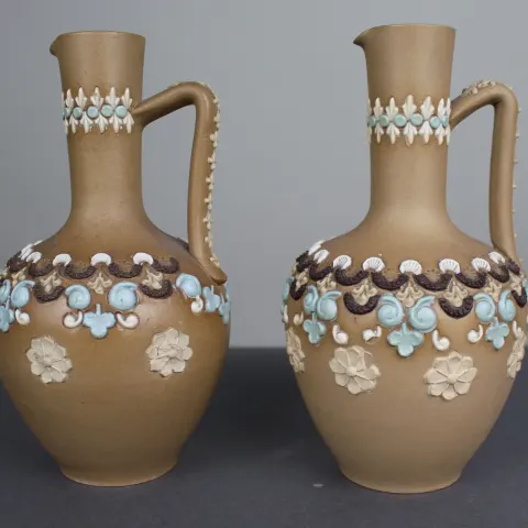 Pair of Antique Doulton Lambeth Stoneware Ewers