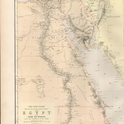 The Nile Valley Egypt Antique Victorian 1882 Coloured  Blackie Map.