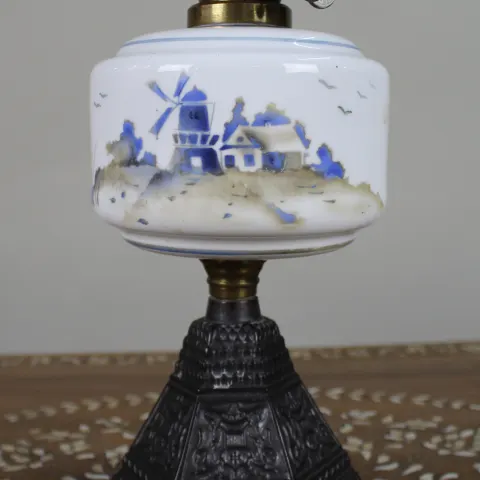 Vintage Oil Lamp with Hand Painted Windmill Font