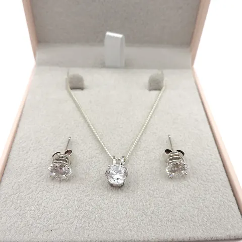 Sterling Silver Gemstone Necklace & Earrings New With Gift Box