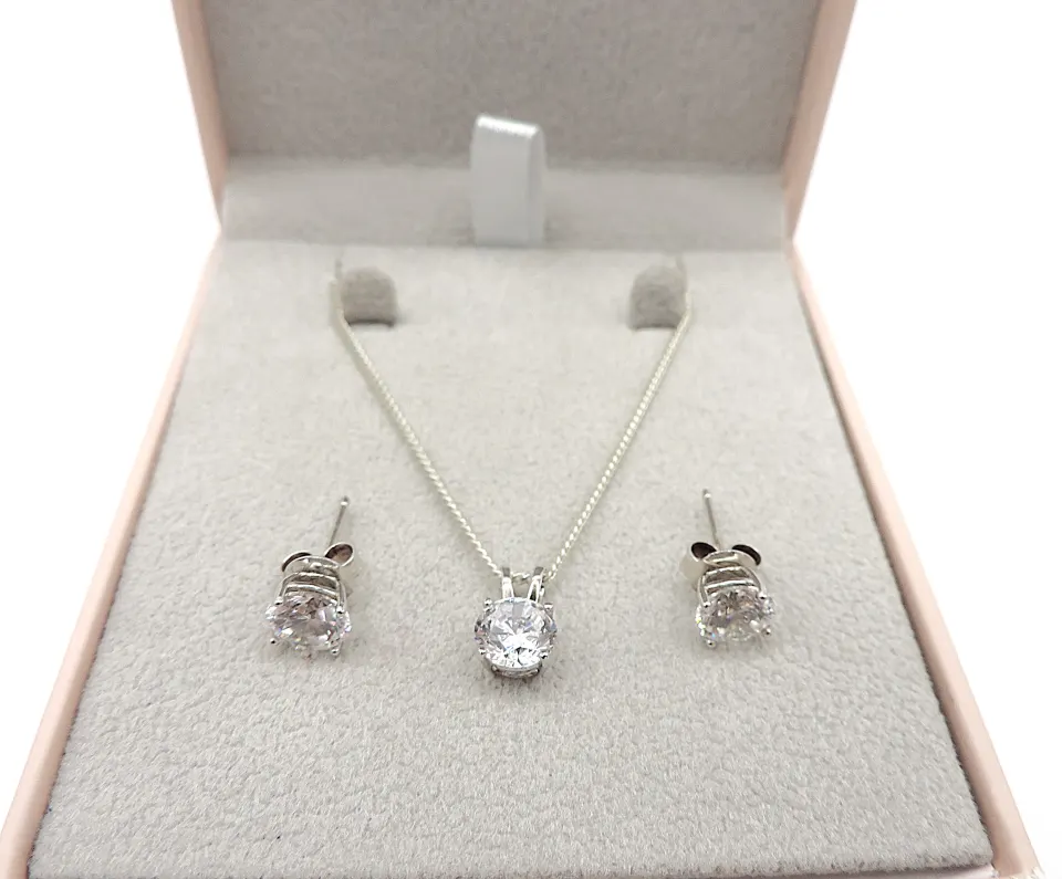 Sterling Silver Gemstone Necklace & Earrings New With Gift Box