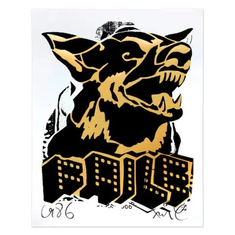 Faile (b 1975 & 76) Alsatian ‘Black/Gold’ Embossed Screen Print On Paper Signed, Limited Edition 23