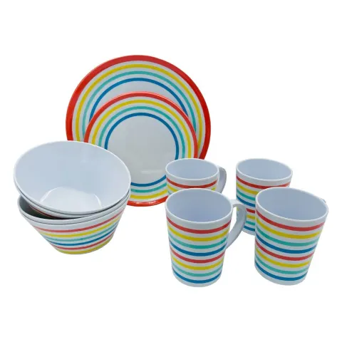 16 Pcs Set Rainbow Striped Melamine Dinner Sets