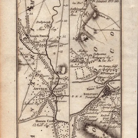 Ireland Rare Antique 1777 Map  Ulster Antrim Belfast Downpatrick Magherafelt.