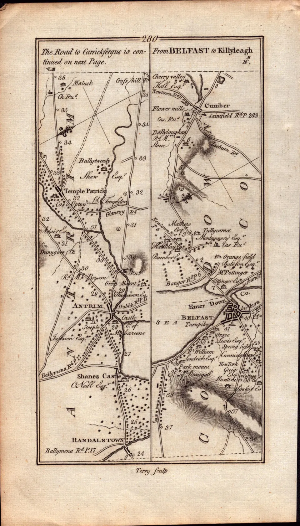 Ireland Rare Antique 1777 Map  Ulster Antrim Belfast Downpatrick Magherafelt.