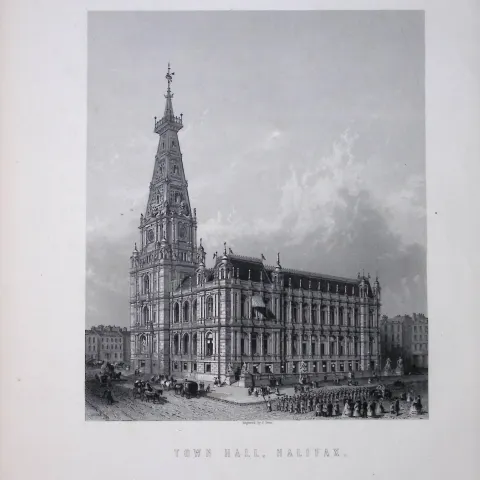 Yorkshire the Town Hall Halifax Victorian Antique 150 Years-Old Engraving-7