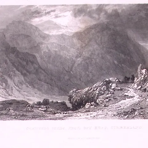 Scafell Pikes From Sty Head Lake District Antique Steel Engraving-42-TR