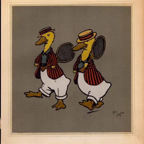 Cecil Aldin Merry Party Rare Antique Book Plate Duck Match “Anyone for a Game Of Tennis”