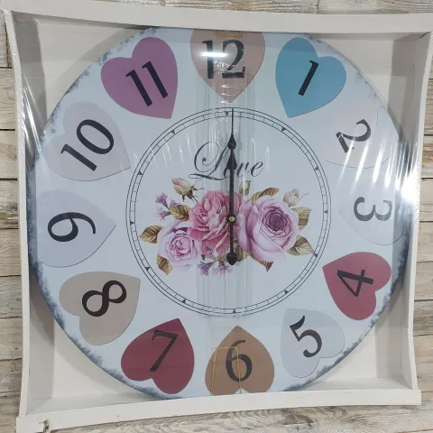 Giant 60cm Wooden Printed Clock - Heart Numbers design Rrp £30