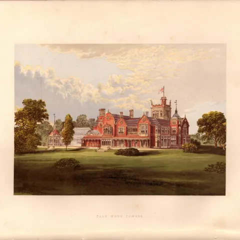 Caen Wood Towers Highgate London Gilt-Edge Coloured Antique Book Plate.