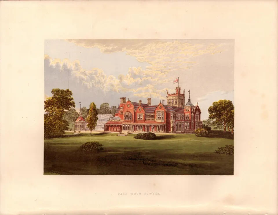 Caen Wood Towers Highgate London Gilt-Edge Coloured Antique Book Plate.