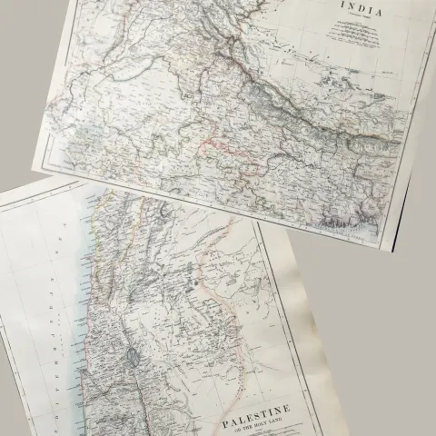 Antique Victorian Large Coloured Map Palestine or The Holy Land.
