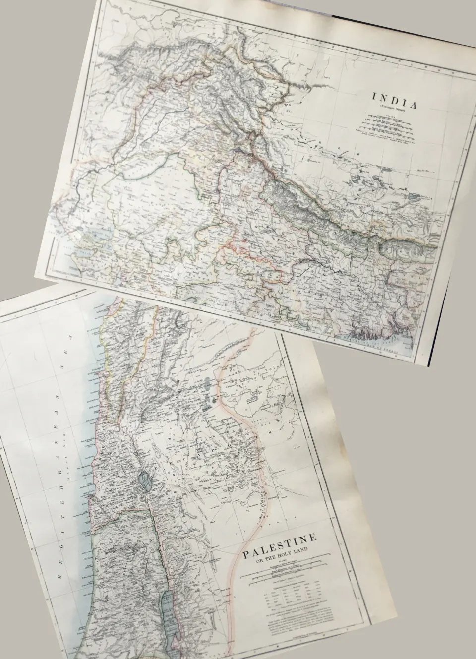 Antique Victorian Large Coloured Map Palestine or The Holy Land.