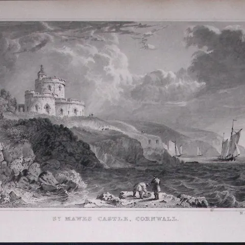Cornwall St Mawes Castle Antique 193 Years-Old Steel-Engraving-37