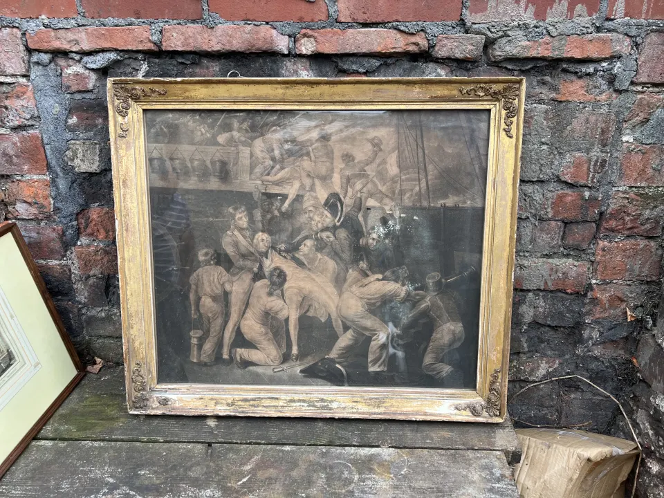 Early C19th engraving of the death of nelson in a period frame