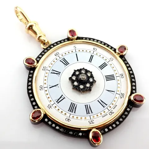 An Exquisite Pendant Made of Gold and Silver, Featuring An Antique Watch Dial Adorned With Precious