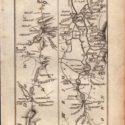 Ireland Rare Antique 1777 Map Antrim Lisburn Belfast Holywood Bangor Etc.