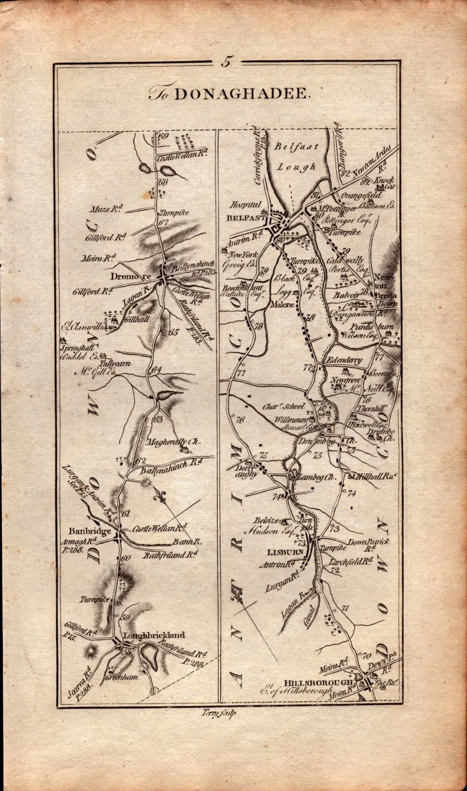 Ireland Rare Antique 1777 Map Antrim Lisburn Belfast Holywood Bangor Etc.