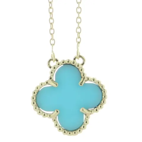9ct Yellow Alhambra Clover Leaf Turquoise Pendant And Chain 1.88 Carats