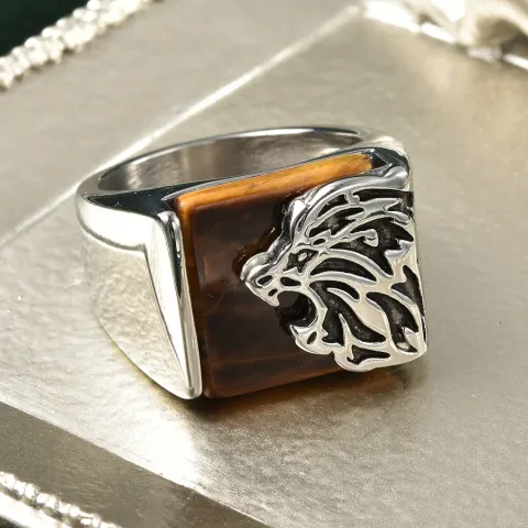 NEW!! Yellow Tigers Eye Lion Ring & Yellow Tigers Eye Lion Pendant with Chain