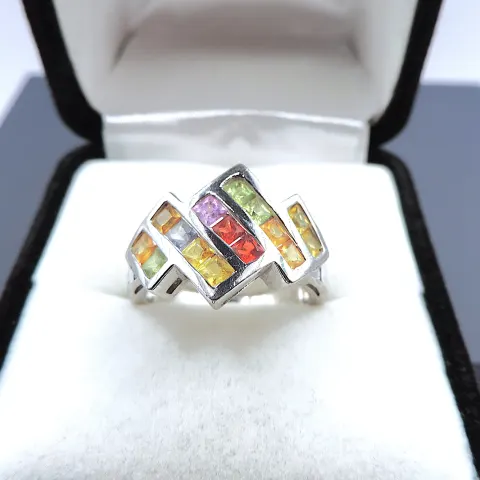 Sterling Silver Multi Gemstone Ring  New With Gift Pouch
