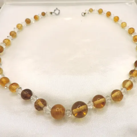 Vintage Citrine & Rock Crystal Necklace With Gift Pouch
