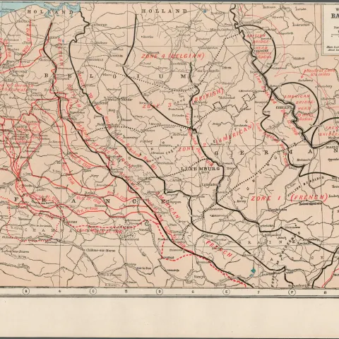 WW1 Western Front Battle Lines Antique Coloured Map 1922.