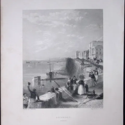 Brighton Harbour Wall WH Bartlett 183 Years-Old Antique Steel Engraving-21