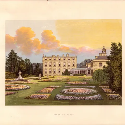 Ditchleys House Charlbury Oxfordshire Gilt-Edge Coloured Antique Book Plate.
