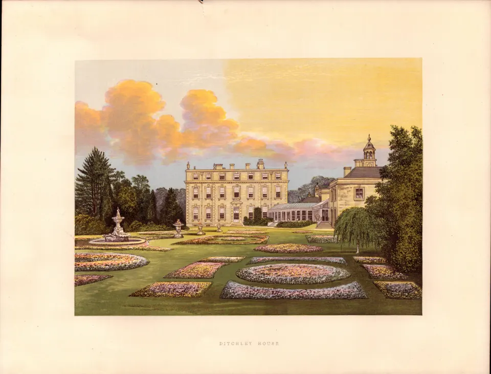 Ditchleys House Charlbury Oxfordshire Gilt-Edge Coloured Antique Book Plate.