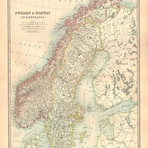 Sweden & Norway Scandinavia Large Coloured Antique Map.