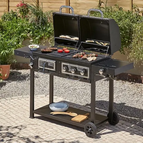 (30/6F) RRP £449. Uniflame Classic Gas & Charcoal Combi Grill. Removable Heavy Duty Porcelain Coate