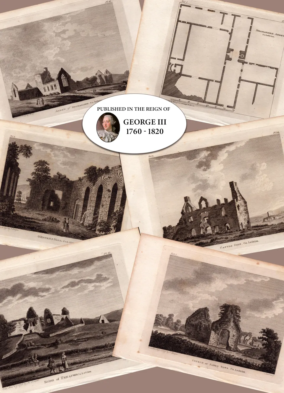 Leitrim Ireland Job-Lot F. Grose 1792-1797 Antique Copper Block Engravings