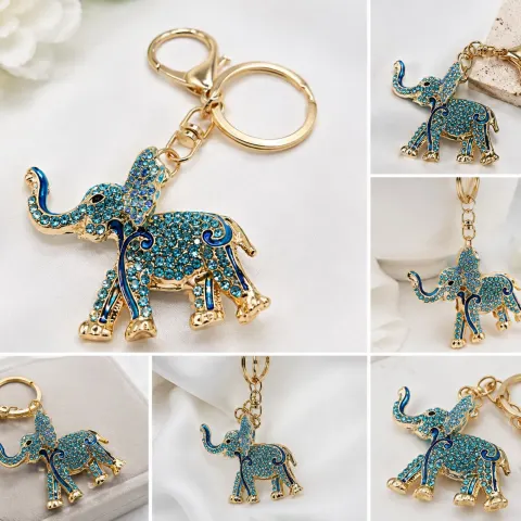 Blue Crystal Elephant Keyring