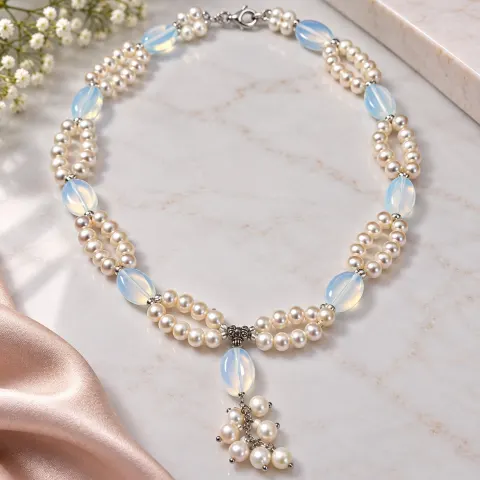 Pearl & Opalescent Bead Statement Necklace