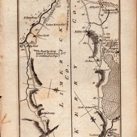 Ireland Rare Antique 1777 Map Road From Dublin To Tralee & Dingle.