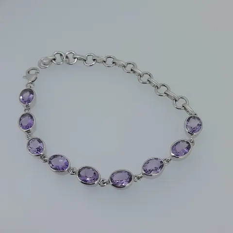 Silver Bracelet Set With AAA Amethyst Stones