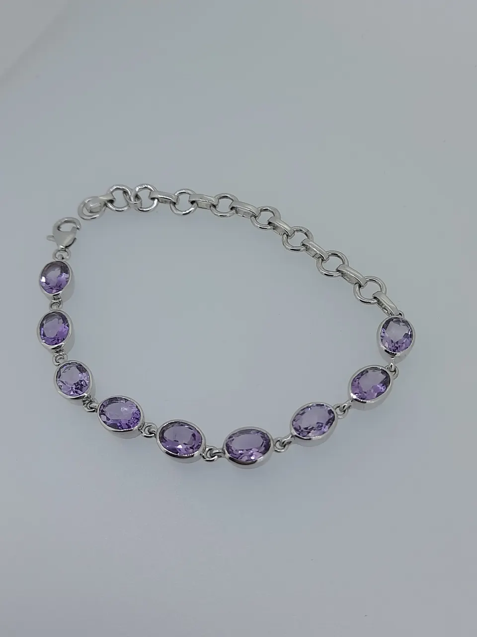 Silver Bracelet Set With AAA Amethyst Stones