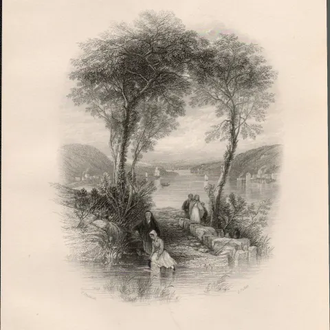 Ferry Passagengers  Cork 1837-38 Victorian Antique Engraving.