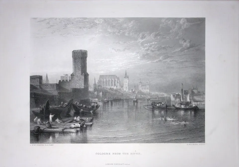 J.M.W Turner Cologne Germany From The River, Antique Steel Engraving-63-TR
