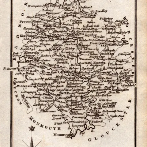 Herefordshire Antique Copper Engraved George IV Map by Sidney Hall.