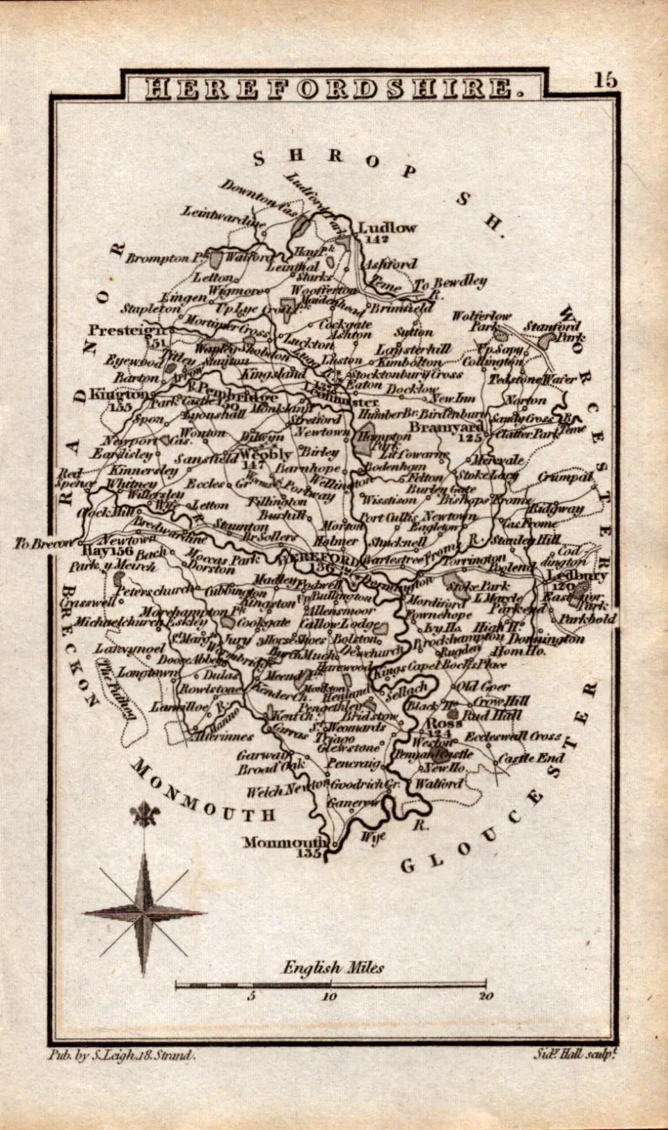 Herefordshire Antique Copper Engraved George IV Map by Sidney Hall.